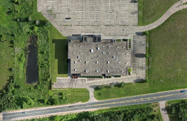 Orthophoto of building, by Above and Beyond Imagery.